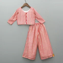 Best Red Striped Top With Printed Embroidered Patch And Palazzo Ethnic Wear | Palazzos & Shararas