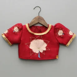 Sale Red Top With Lotus Printed Lehenga And Fringed Dupatta Ethnic Wear | Lehengas & Ghagras