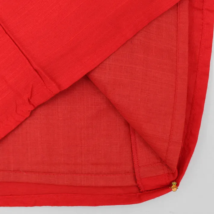 Outlet Reindeer Embroidered Red Kurta And Pyjama With Shawl BOY Indian Ethnic Wear | Ethnic Sets