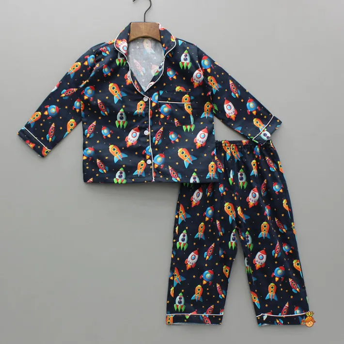 Best Rocket Ship Printed Sleepwear Set BOY Sleep Wear | Sleepwear