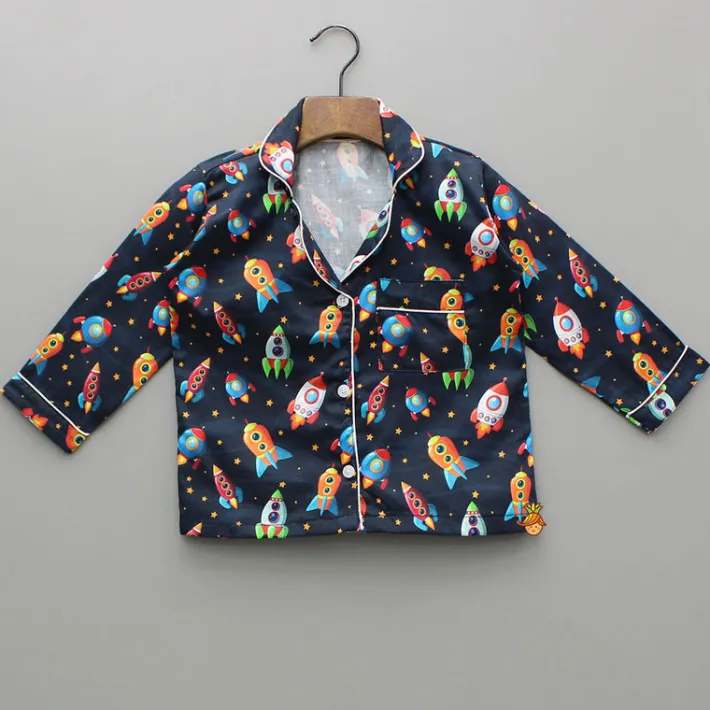 Best Rocket Ship Printed Sleepwear Set BOY Sleep Wear | Sleepwear
