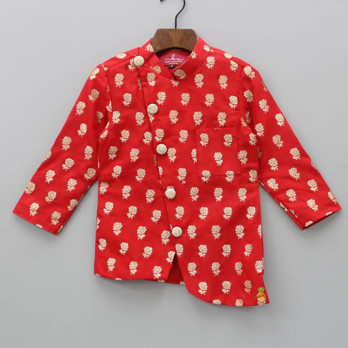 Clearance Rose Printed Red Kurta with Dhoti BOY Indian Ethnic Wear | Ethnic Sets