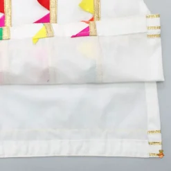 Hot Round Neck Colourful Triangles Lace Detail White Kurti And Pant Ethnic Wear | Churidars & Salwars