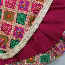 Outlet Round Neck Embroidered Pink Top And Bandhani Printed Multicolour Lehenga With Matching Dupatta Ethnic Wear | Lehengas & Ghagras