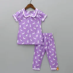 Clearance Round Neck Lavender Printed Sleepwear Sleepwear