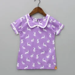 Clearance Round Neck Lavender Printed Sleepwear Sleepwear