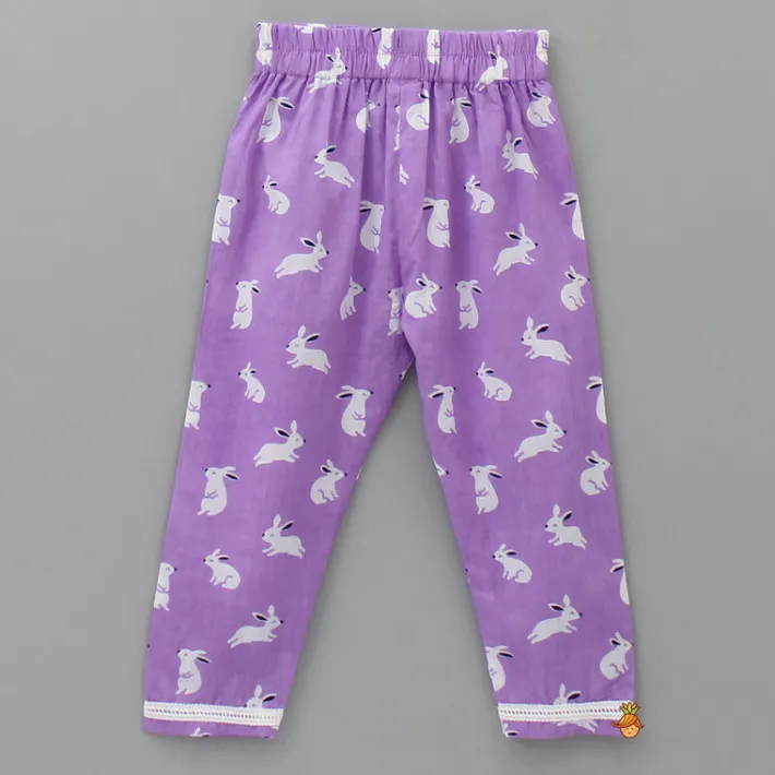 Clearance Round Neck Lavender Printed Sleepwear Sleepwear