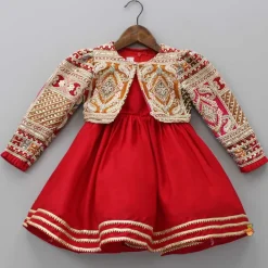 New Round Neck Red Kurti With Heavy Embroidered Jacket Ethnic Wear | Kurtis & Jumpsuits
