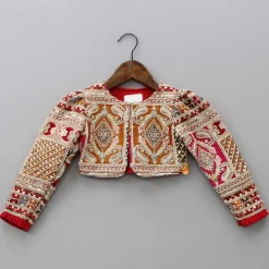 New Round Neck Red Kurti With Heavy Embroidered Jacket Ethnic Wear | Kurtis & Jumpsuits