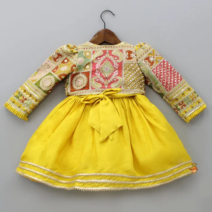 Discount Round Neck Yellow Kurti With Heavy Embroidered Jacket Ethnic Wear | Kurtis & Jumpsuits