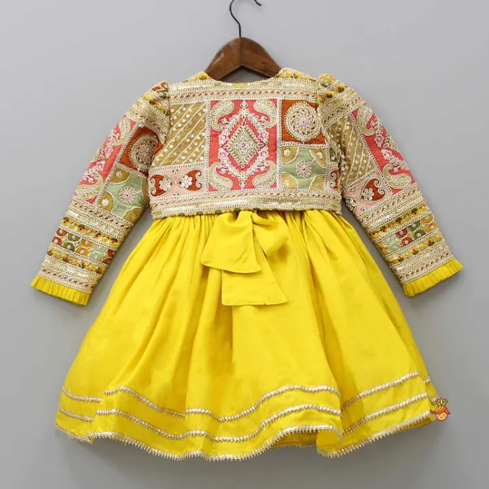 Fashion Round Neck Yellow Kurti With Heavy Embroidered Jacket Ethnic Wear | Kurtis & Jumpsuits