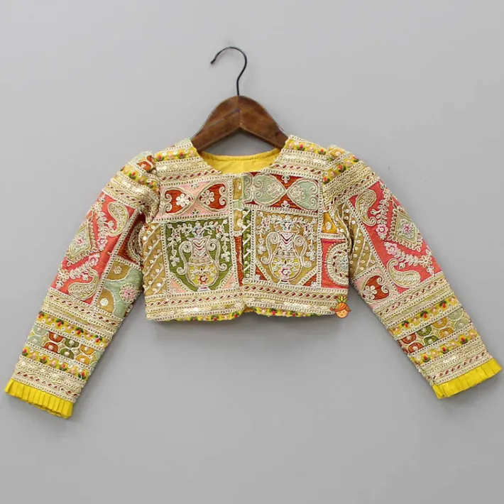 Fashion Round Neck Yellow Kurti With Heavy Embroidered Jacket Ethnic Wear | Kurtis & Jumpsuits