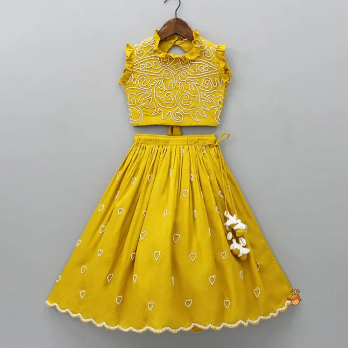 Fashion Ruffle Neckline Mustard Top And Lehenga Ethnic Wear | Lehengas & Ghagras