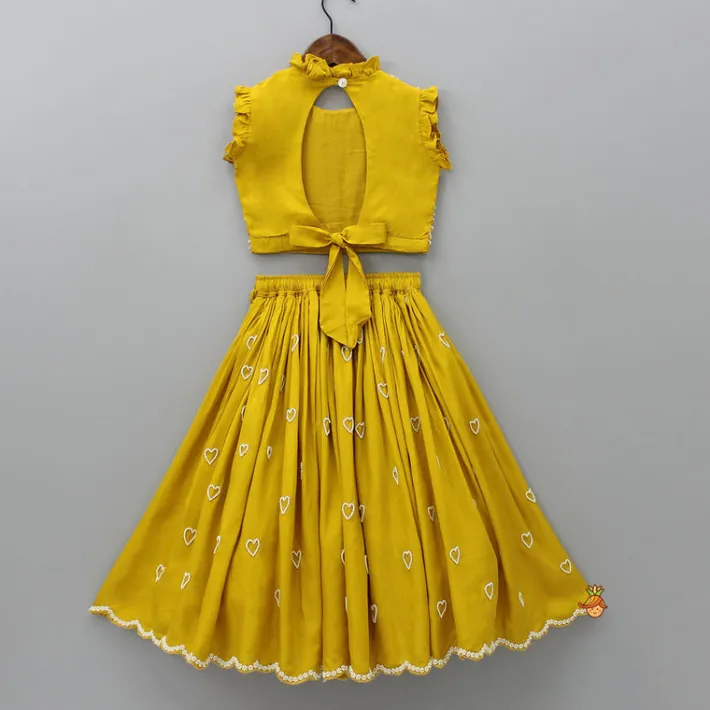 Fashion Ruffle Neckline Mustard Top And Lehenga Ethnic Wear | Lehengas & Ghagras