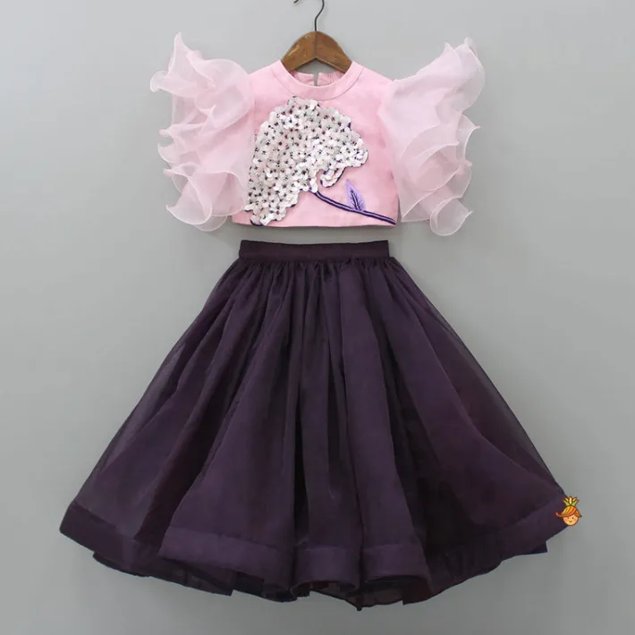 Outlet Ruffle Sleeves Pink Top And Organza Lehenga Ethnic Wear | Lehengas & Ghagras