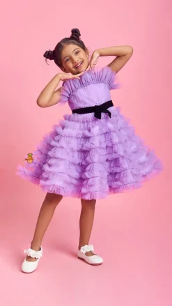 Outlet Ruffled Dress With Attached Bowy Belt Dresses & Sets | Dresses