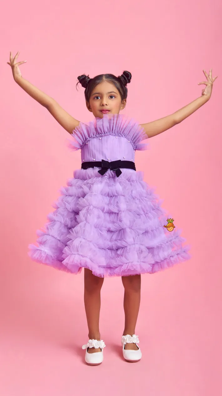 Outlet Ruffled Dress With Attached Bowy Belt Dresses & Sets | Dresses