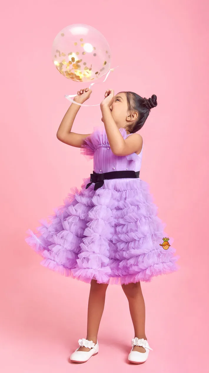 Outlet Ruffled Dress With Attached Bowy Belt Dresses & Sets | Dresses