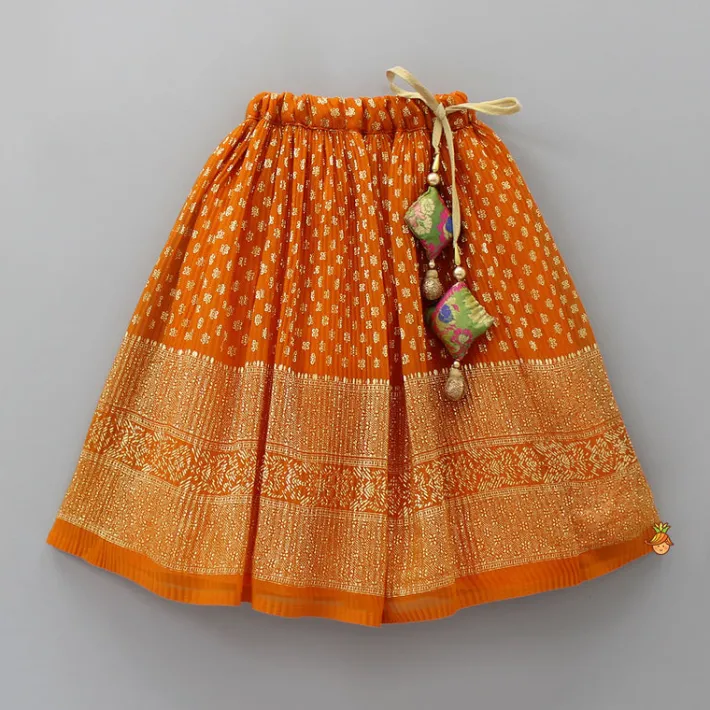 Sale Rust Orange Pleated Georgette Top And Lehenga With Hair Clip Ethnic Wear | Lehengas & Ghagras