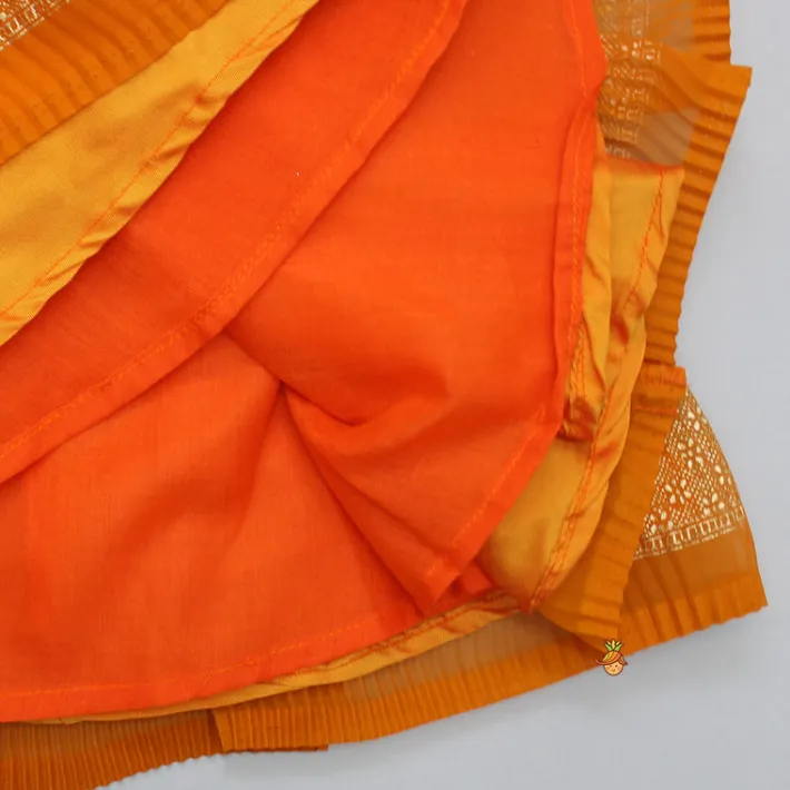 Sale Rust Orange Pleated Georgette Top And Lehenga With Hair Clip Ethnic Wear | Lehengas & Ghagras