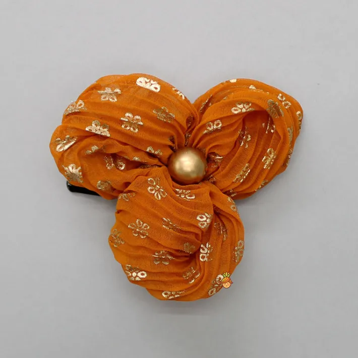 Sale Rust Orange Pleated Georgette Top And Lehenga With Hair Clip Ethnic Wear | Lehengas & Ghagras