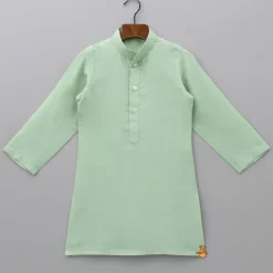 Best Sage Green Kurta With Cotton Silk Embroidered Jacket And Pyjama BOY Indian Ethnic Wear | Ethnic Sets
