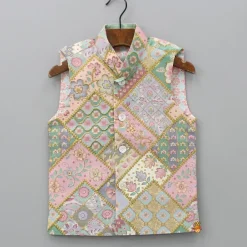 Best Sage Green Kurta With Cotton Silk Embroidered Jacket And Pyjama BOY Indian Ethnic Wear | Ethnic Sets