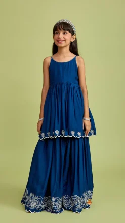 Hot Scalloped Hem Tie Up Strappy Blue Top And Palazzo Ethnic Wear | Palazzos & Shararas