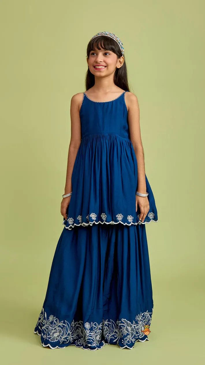 Hot Scalloped Hem Tie Up Strappy Blue Top And Palazzo Ethnic Wear | Palazzos & Shararas