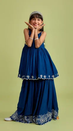 Hot Scalloped Hem Tie Up Strappy Blue Top And Palazzo Ethnic Wear | Palazzos & Shararas