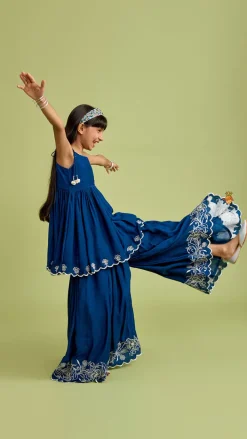 Hot Scalloped Hem Tie Up Strappy Blue Top And Palazzo Ethnic Wear | Palazzos & Shararas