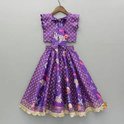 Sale Scalloped Hem V Neck Purple Top And Lehenga With Matching Hair Band Ethnic Wear | Lehengas & Ghagras