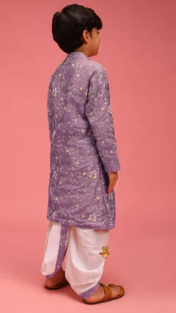 Clearance Sequin And Thread Work Lavender Kurta With Dhoti BOY Indian Ethnic Wear | Ethnic Sets