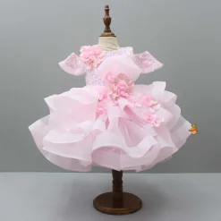 Sale Sequin Detail Yoke Layered Ruffle Net Pink Dress Dresses & Sets | Dresses