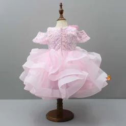 Sale Sequin Detail Yoke Layered Ruffle Net Pink Dress Dresses & Sets | Dresses