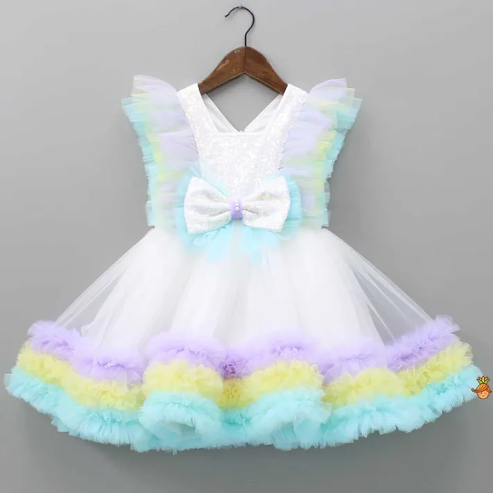 Outlet Sequin Embroidered Flared Ruffle Dress With Matching Hair Clip Dresses & Sets | Dresses