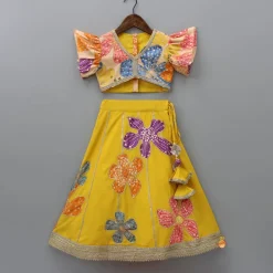 Sale Sequin Floral Printed Top With Lehenga And Net Dupatta Ethnic Wear | Lehengas & Ghagras