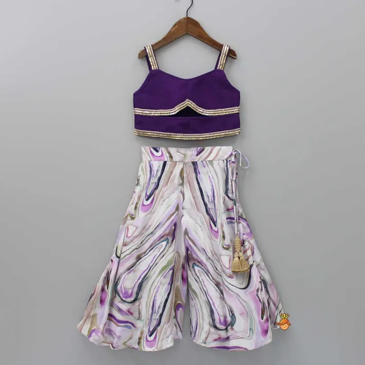 New Sequin Lace StrapTop In Purple, With Printed palazzo Ethnic Wear | Palazzos & Shararas