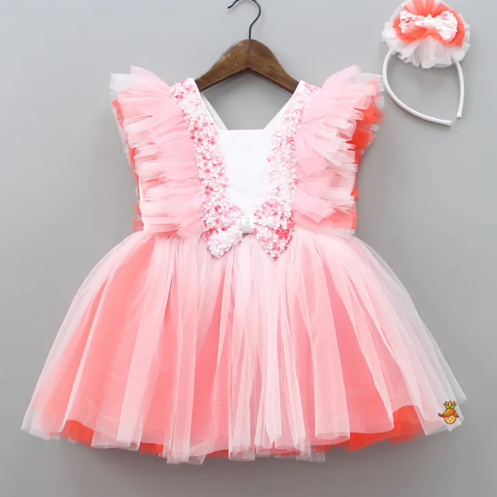 Clearance Sequin Work And Net Ruffles Dress With Hair Band Dresses & Sets | Dresses