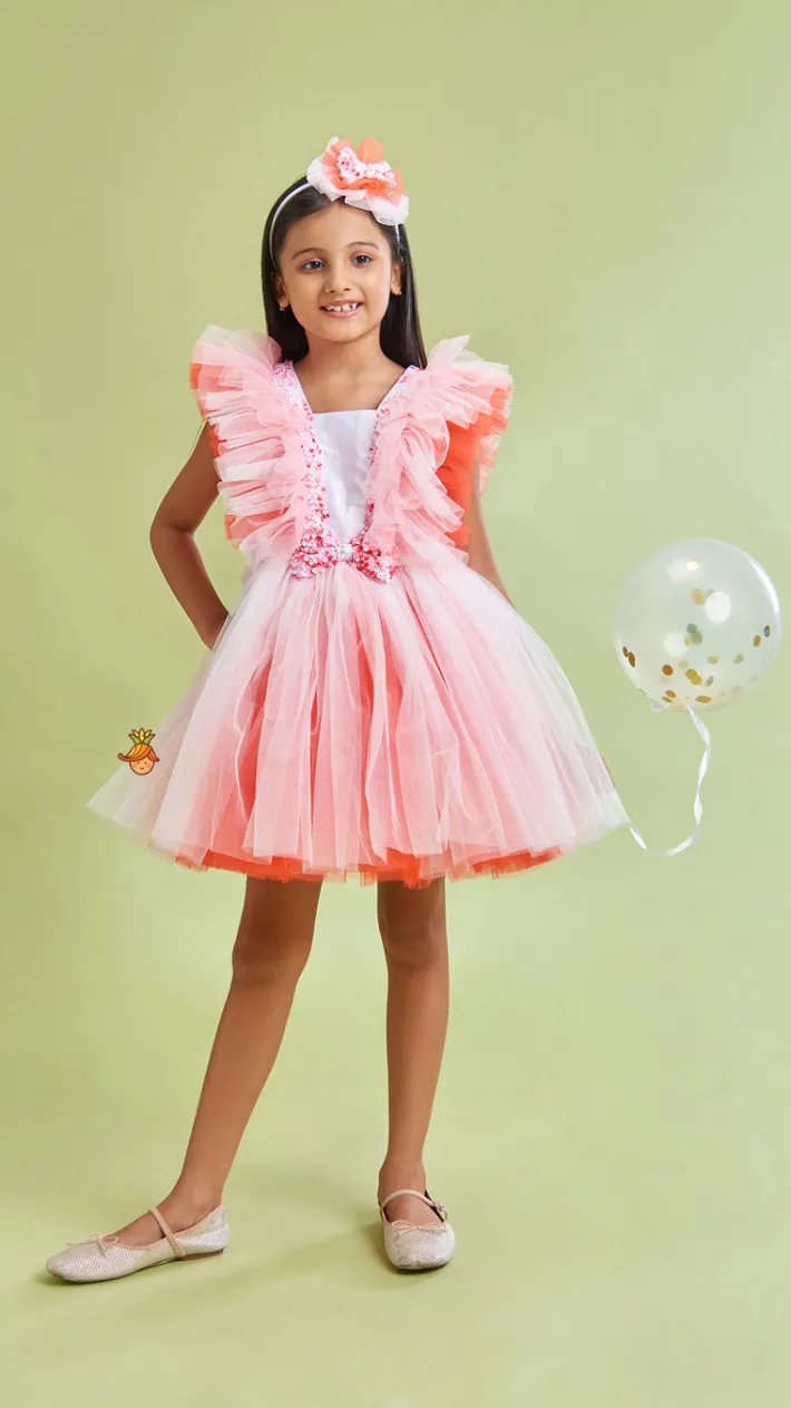 Clearance Sequin Work And Net Ruffles Dress With Hair Band Dresses & Sets | Dresses