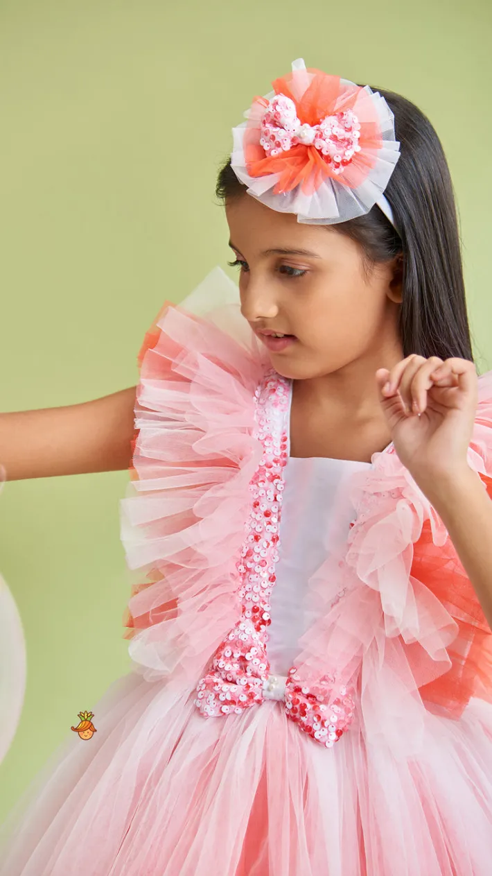 Clearance Sequin Work And Net Ruffles Dress With Hair Band Dresses & Sets | Dresses