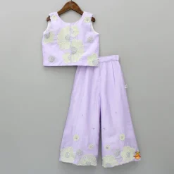 New Sequined And Thread Floral Embroidered Lilac Top With Palazzo Ethnic Wear | Palazzos & Shararas