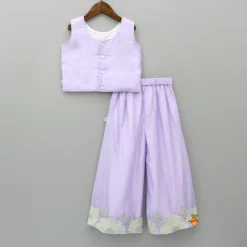 New Sequined And Thread Floral Embroidered Lilac Top With Palazzo Ethnic Wear | Palazzos & Shararas