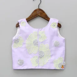 New Sequined And Thread Floral Embroidered Lilac Top With Palazzo Ethnic Wear | Palazzos & Shararas