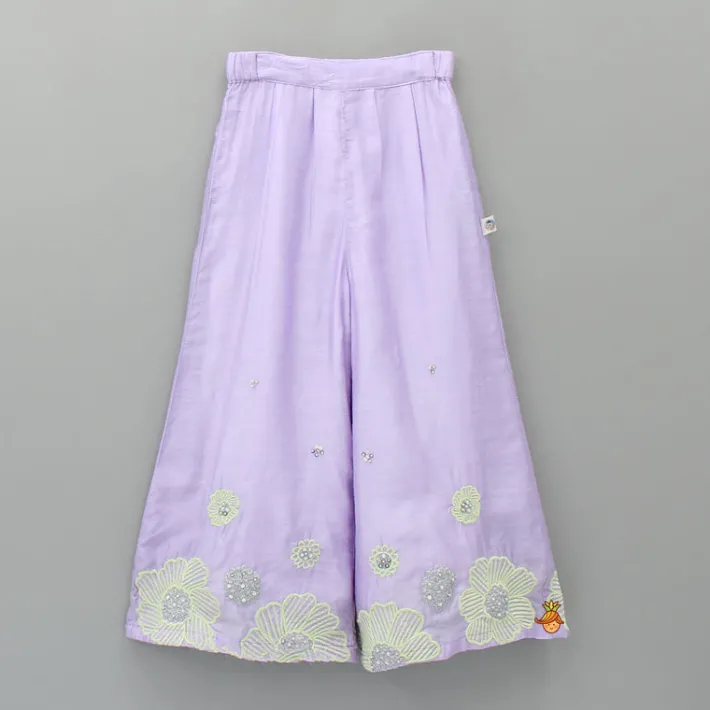 New Sequined And Thread Floral Embroidered Lilac Top With Palazzo Ethnic Wear | Palazzos & Shararas
