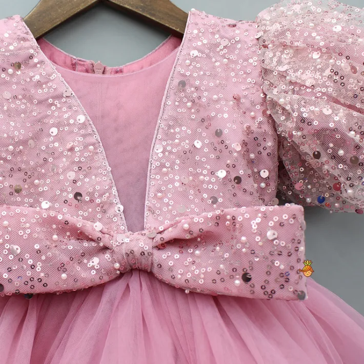 Clearance Sequined Detailed Layered Pink Dress With Bows And Matching Swirled Bow Headband Dresses & Sets | Dresses