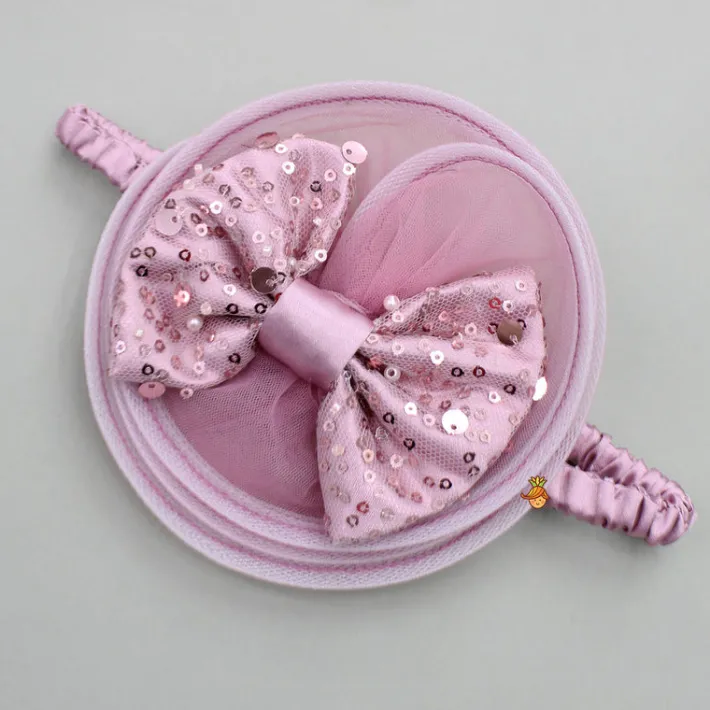 Clearance Sequined Detailed Layered Pink Dress With Bows And Matching Swirled Bow Headband Dresses & Sets | Dresses