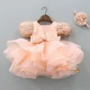 Discount Sequined Peach Puff Sleeves Ruffle Dress With Bowie Head Band Dresses & Sets | Dresses