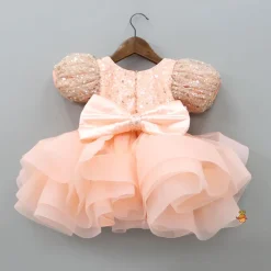 Discount Sequined Peach Puff Sleeves Ruffle Dress With Bowie Head Band Dresses & Sets | Dresses