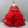 Online Sequined Red Ruffle Layered Fancy Gown Dresses & Sets | Gowns